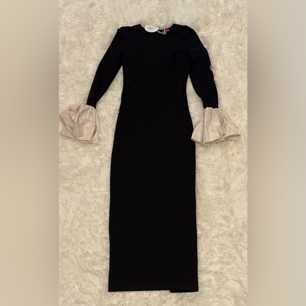 NEW STAUD Hawthorne Black Cream Bell Sleeve Maxi formal Dress black ivory sz XS - Picture 3 of 8